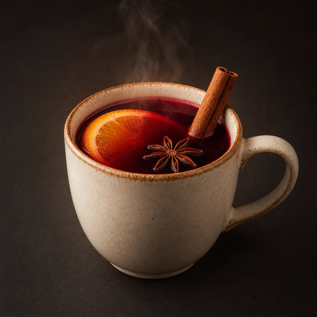 Roter Glühwein mit winterlichen Gewürzen